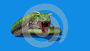Mythological SNAKE Monster Dragoon Eat Blue Screen 3D Rendering Animation