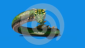 Mythological SNAKE Monster Dragoon Jump Blue Screen 3D Rendering Animation