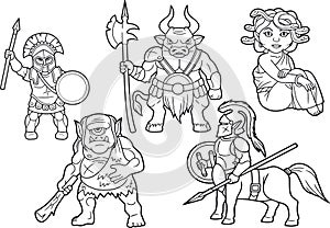 Mythology set of cartoon images