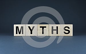 Myths. Cubes form the word Myths