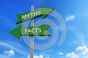 Myths and facts arrows opposite directions photo