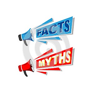 Myths Facts. Flat stroke style trend modern logotype graphic design with megaphone and speech bubble icon