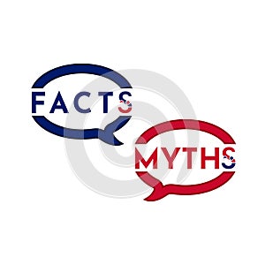 Myths Facts. Flat stroke style trend modern logotype graphic design with megaphone and speech bubble icon