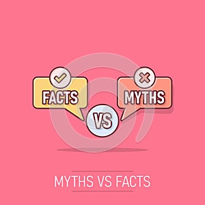 Myths vs facts icon in comic style. True or false cartoon vector illustration on isolated background. Comparison sign business