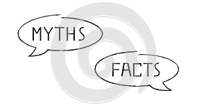 Myths vs facts line infographic icon.