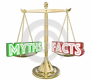 Myths Vs Facts Real Honest Information Scale Words 3d Illustration photo