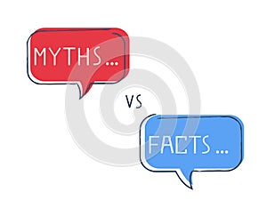 Myths vs facts red and blue infographic icon.