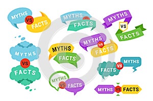 Myths vs facts set versus battle isometric vector illustration. True or false speech bubbles pointer