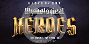Mytological Heroes text, 3d gold and silver metallic style editable font effect