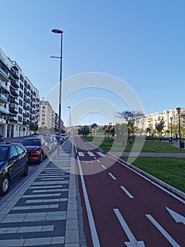 MÃÂ¡laga, Spain - May 12, 2021: View of bike lane in Teatinos neighborhood photo