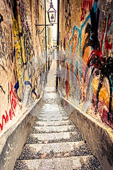 MÃÂ¥rten Trotzigs grÃÂ¤nd, narrowest alley of Stockholm, Sweden photo