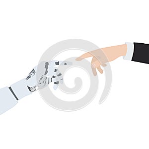 human and artificial intelligence robot hands photo