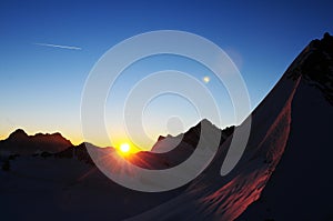 MÃÂ¶nchshut: Panoramic mountain view from Europes highest alpin hut in the siwss alps photo