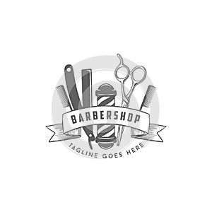 Vintage babershop equepment logo. vector illustration
