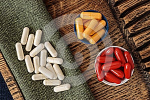 N-acetyl cysteine NAC and glutathione complex dietary supplements capsules and ubiquinol coQ10 coenzyme q10 supplement photo