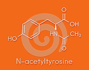 N-acetyl-tyrosine NALT molecule. Acetylated form of the amino acid tyrosine. Skeletal formula.