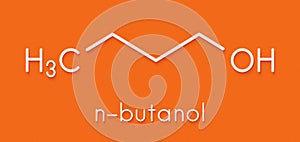 n-butanol 1-butanol molecule. Used as flavouring and as a solvent. Skeletal formula.