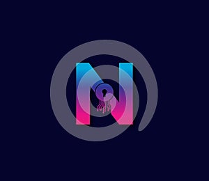 N Cyber Security Technology Logo Design Concept