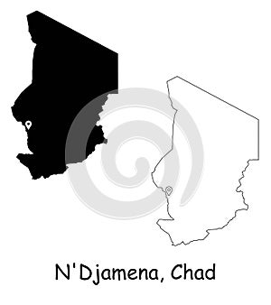 N`Djamena Chad. Detailed Country Map with Location Pin on Capital City.
