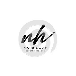 N, H, NH Initial letter handwritten and signature vector image logo