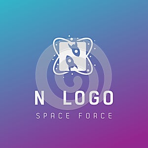n initial space force logo design galaxy rocket vector in gradient background