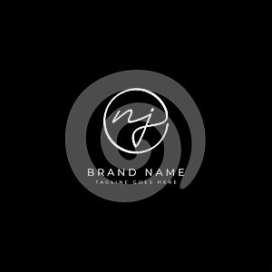 N, J, NJ Initial letter handwritten and signature vector logo. Business template in round shape line art