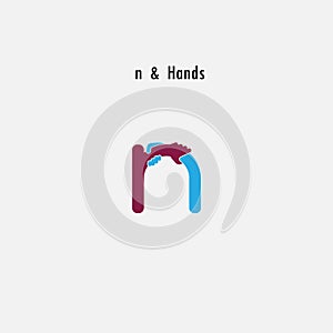 n- Letter abstract icon and hands logo design vector template.Business offer and partnership symbol.Hope and help