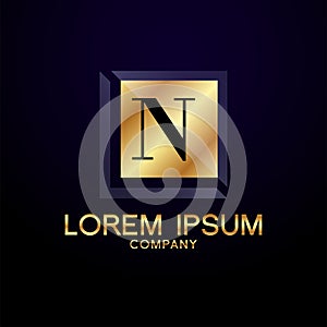 N Letter Alphabet Gold Premium Logo