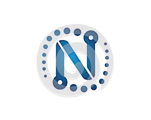 N letter dot circle rotation logo