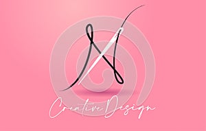 N Letter Logo with Needle and Thread Creative Design Concept Vector