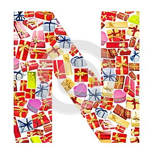 N Letter made of giftboxes