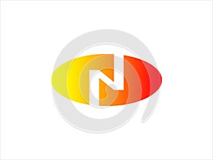 N letter in orange ellipse logo template