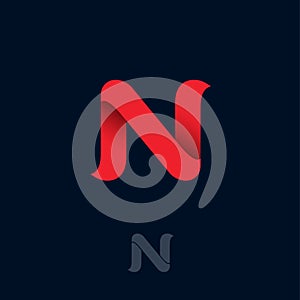 N logo Consist of  Red Ribbon. N origami monogram. Network, Web Icon.