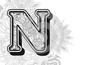 N logo. hand drawn alphabetical doodles in zentangle stylized