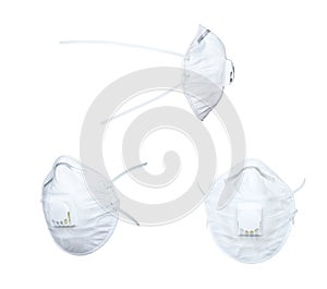 N95 mask protection pm 2.5 and corona virus isolated on white background. Medical mask protection against pollution, virus, flu,