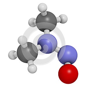 N-Nitrosodimethylamine (dimethylnitrosamine, NDMA, DMN) pollutant molecule. Highly toxic, especially to the liver and suspected