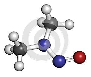 N-Nitrosodimethylamine (dimethylnitrosamine, NDMA, DMN) pollutant molecule. Highly toxic, especially to the liver and suspected