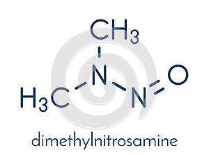 N-Nitrosodimethylamine dimethylnitrosamine, NDMA, DMN pollutant molecule. Highly toxic, especially to the liver and suspected.