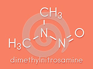 N-Nitrosodimethylamine dimethylnitrosamine, NDMA, DMN pollutant molecule. Highly toxic, especially to the liver and suspected.