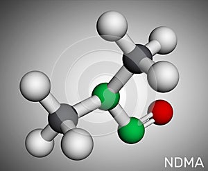 N-Nitrosodimethylamine, NDMA, dimethylnitrosamine, DMN molecule. It is human carcinogen, poison. Molecular model. 3D rendering