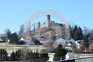 NÃ¼rburg, castle and village in winter photo