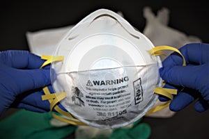 N95 Respirator face mask on blur background