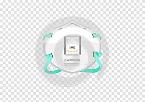 N95 medical or surgical mask vectors for filter dust and antivirus isolated on transparency background