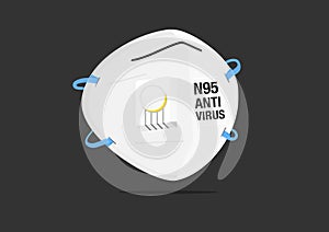 N95 particulate respirator mask blue line vectors for filter dust and antivirus isolated on dark background