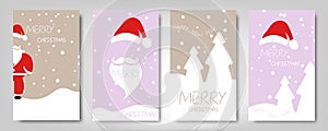 Christmas card set. Merry Christmas and Happy New Year greeting with cute santa claus lettering vector. Fashion cards color style