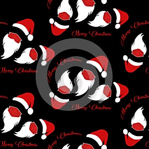 Santa Claus wears red surgical mask with hat and white beard, coronavirus protection concept seamless texture pattern, Christmas