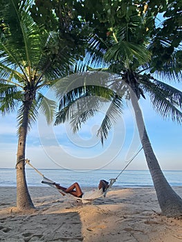 Na Jomtien beach Pattaya Thailand, Asian woman relaxing on the beach