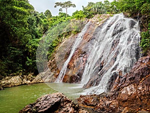 Na Muang Waterfall Koh Samui Island Thailand, Namuang Waterfall, falling water stream, mountain rocks landscape, tropical jungle