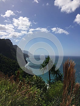 Na Pali Coast Cliffs on Kauai Island, Hawaii - Kalalau Trail.