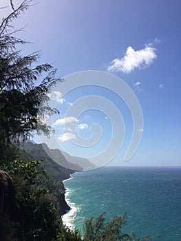 Na Pali Coast Cliffs on Kauai Island, Hawaii - Kalalau Trail.